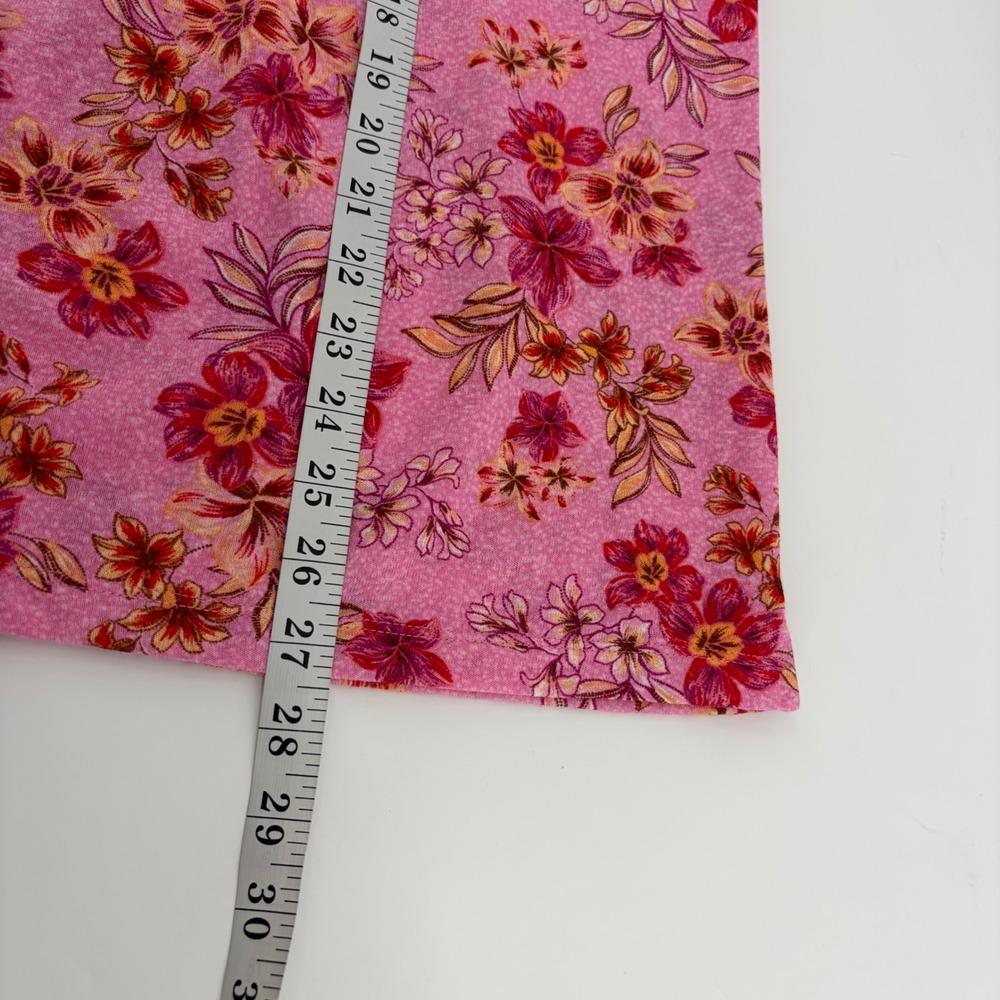 LOFT Womens Large Pink Floral Henley Top Short Sleeve Cotton Blend Relaxed Fit - Picture 6 of 6